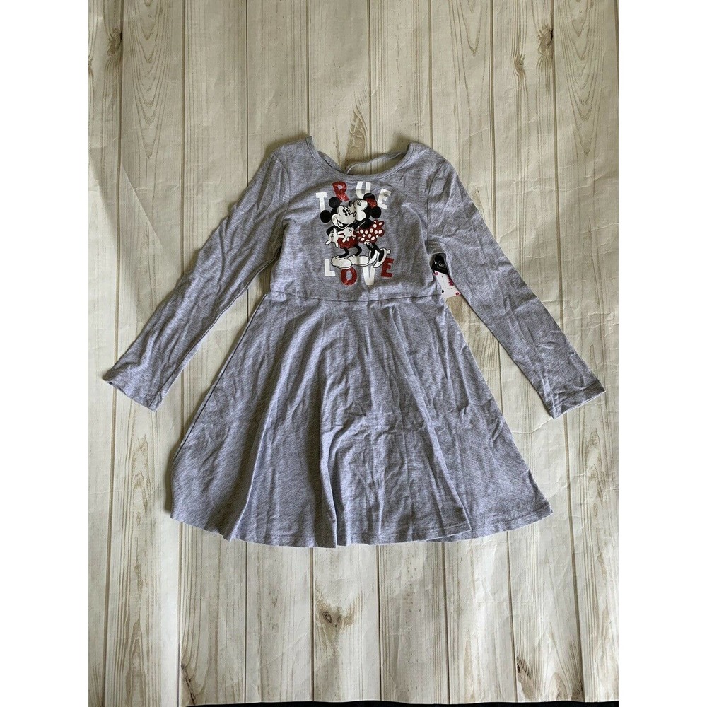Disney Minnie Mouse Girls Dress Size 6X Gray Long Sleeves New